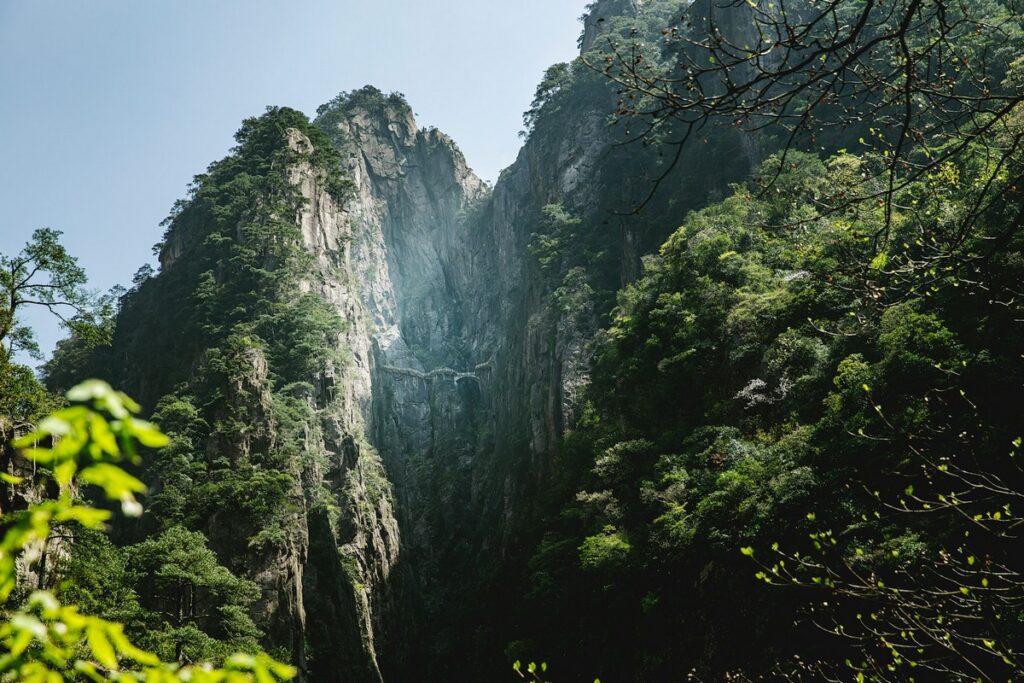 a bridge over a cliff Where is Yellow Mountain